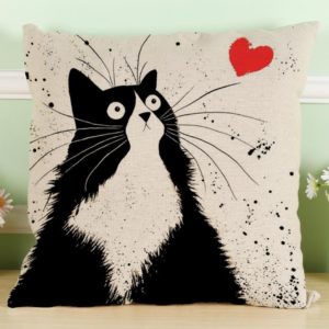 Kissenbezug Longra Vintage Motiv Katze schwarz-weiss